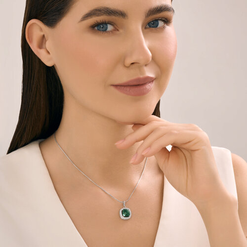 Pandantiv din argint  cu pietre Cubic Zirconia Incolor, Cuart Verde (sint.)