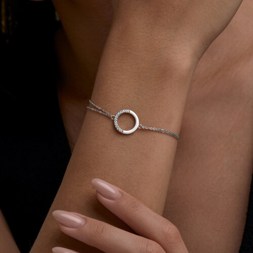 Браслет из серебра с камнями Фианит, Эмаль