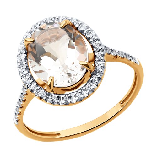 Inel din aur roșu cu pietre Cubic Zirconia Incolor, Cristal de munte