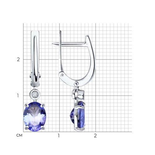 Cercei Suspendați din aur alb cu pietre Diamant, Tanzanit