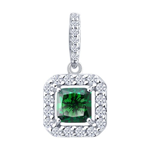 Подвеска из серебра с камнями Фианит, Фианит Зелёный