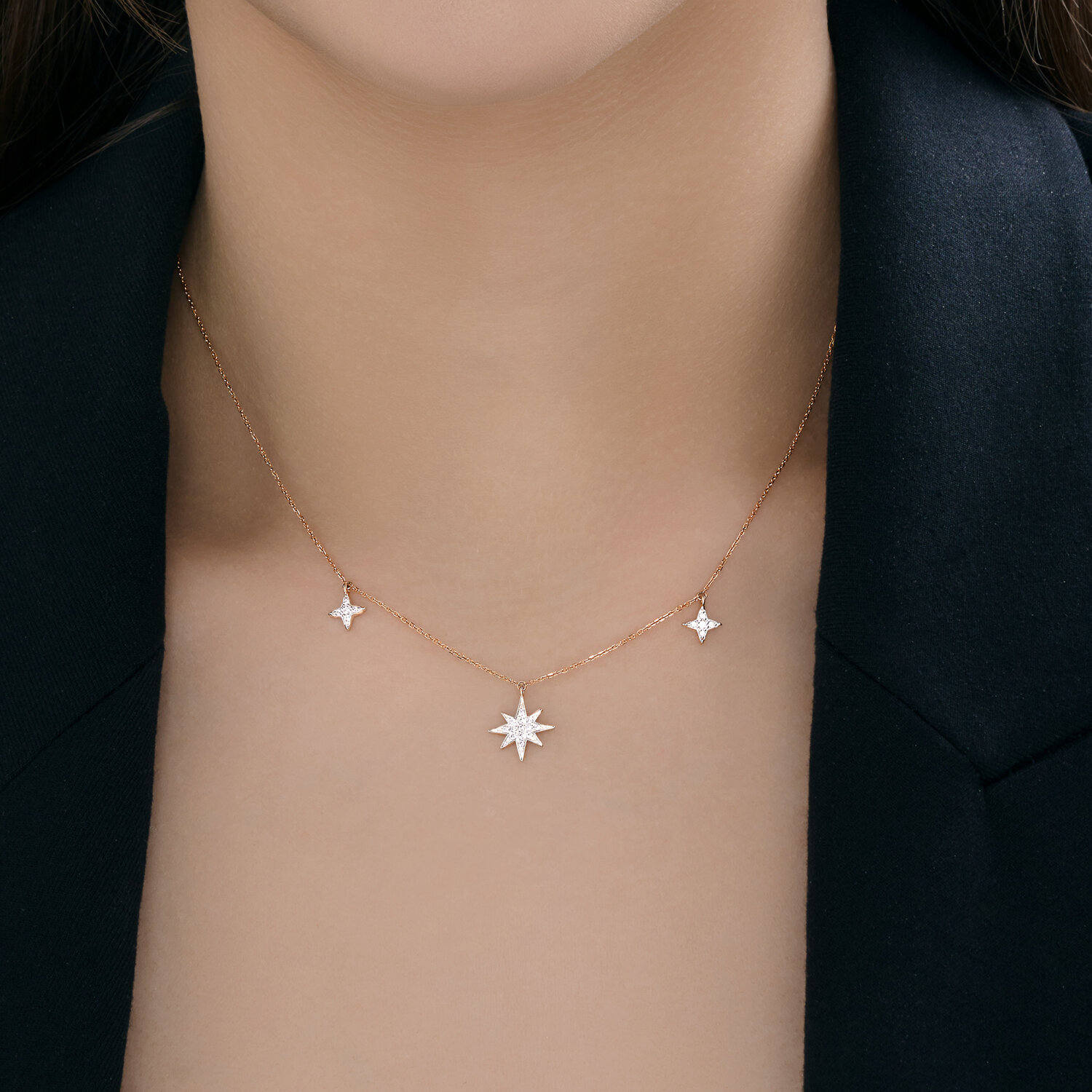 Colier din aur roșu cu pietre Cubic Zirconia Incolor