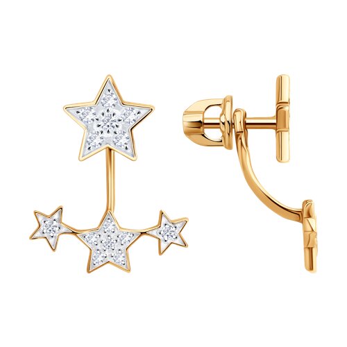 Серьги Пусеты из красного золота с камнями Фианит