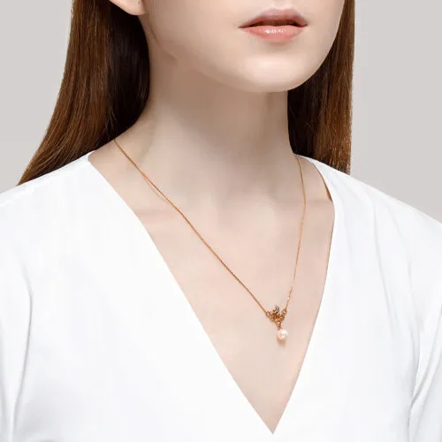 Colier din aur roșu cu Cubic Zirconia Incolor, Perla Albă și Citrin