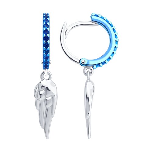 Cercei Creole din argint  cu pietre Cubic Zirconia Albastru Safir
