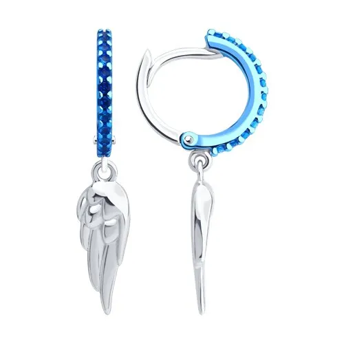 Серьги Конго из серебра с камнями Фианит Синий Сапфир