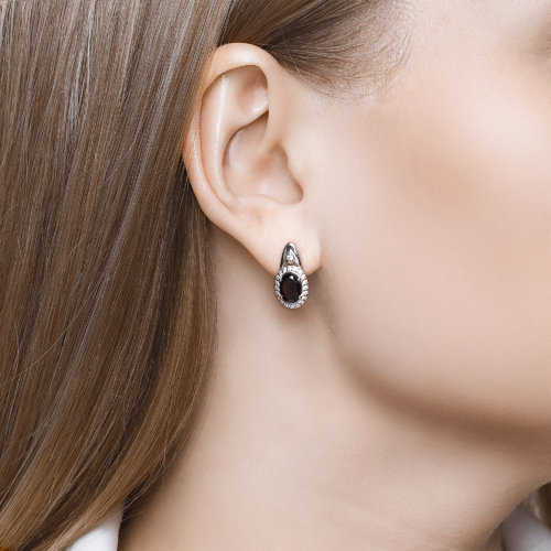 Cercei din argint  cu pietre Cubic Zirconia Incolor, Granat