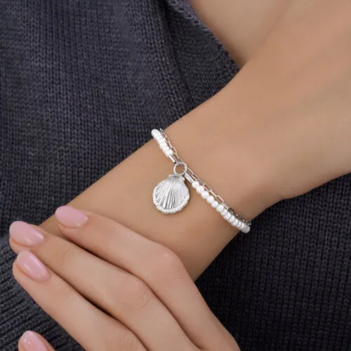 Brățară din argint cu Cubic Zirconia Incolor, Perla Imit. și Fir transparent