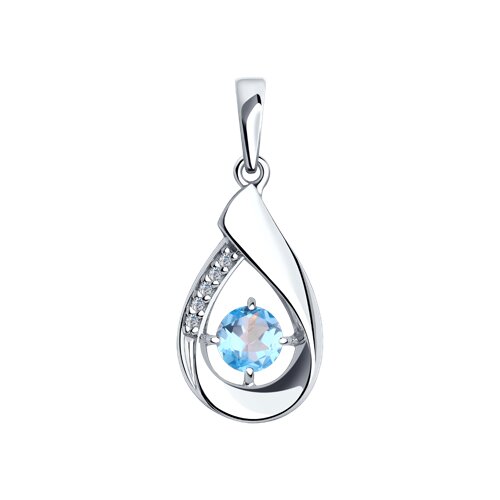 Pandantiv din argint  cu pietre Cubic Zirconia Incolor, Topaz albastru