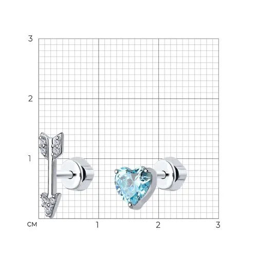 Cercei Pusete din argint cu Cubic Zirconia Incolor, Cubic Zirconia Albastru