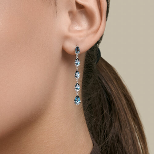 Cercei Suspendați din aur alb cu pietre Cubic Zirconia Incolor, Topaz London