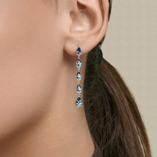 Cercei Suspendați din aur alb cu Cubic Zirconia Incolor, Topaz London