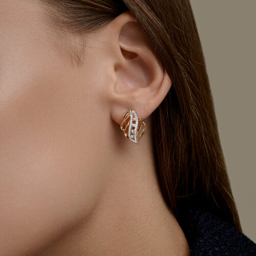 Cercei din aur roșu cu pietre Cubic Zirconia Incolor