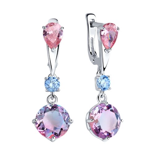 Cercei Suspendați din argint  cu pietre Cubic Zirconia Roz, Cubic Zirconia Albastru și Sital Sintetic Roz