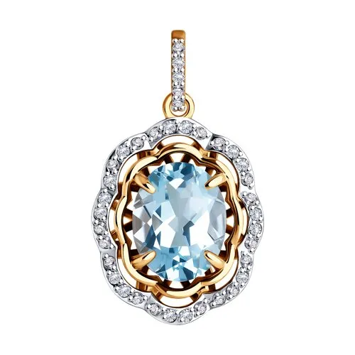 Pandantiv din aur roșu cu Cubic Zirconia Incolor, Topaz albastru