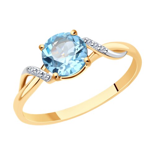 Inel din aur roșu cu pietre Diamant, Topaz albastru