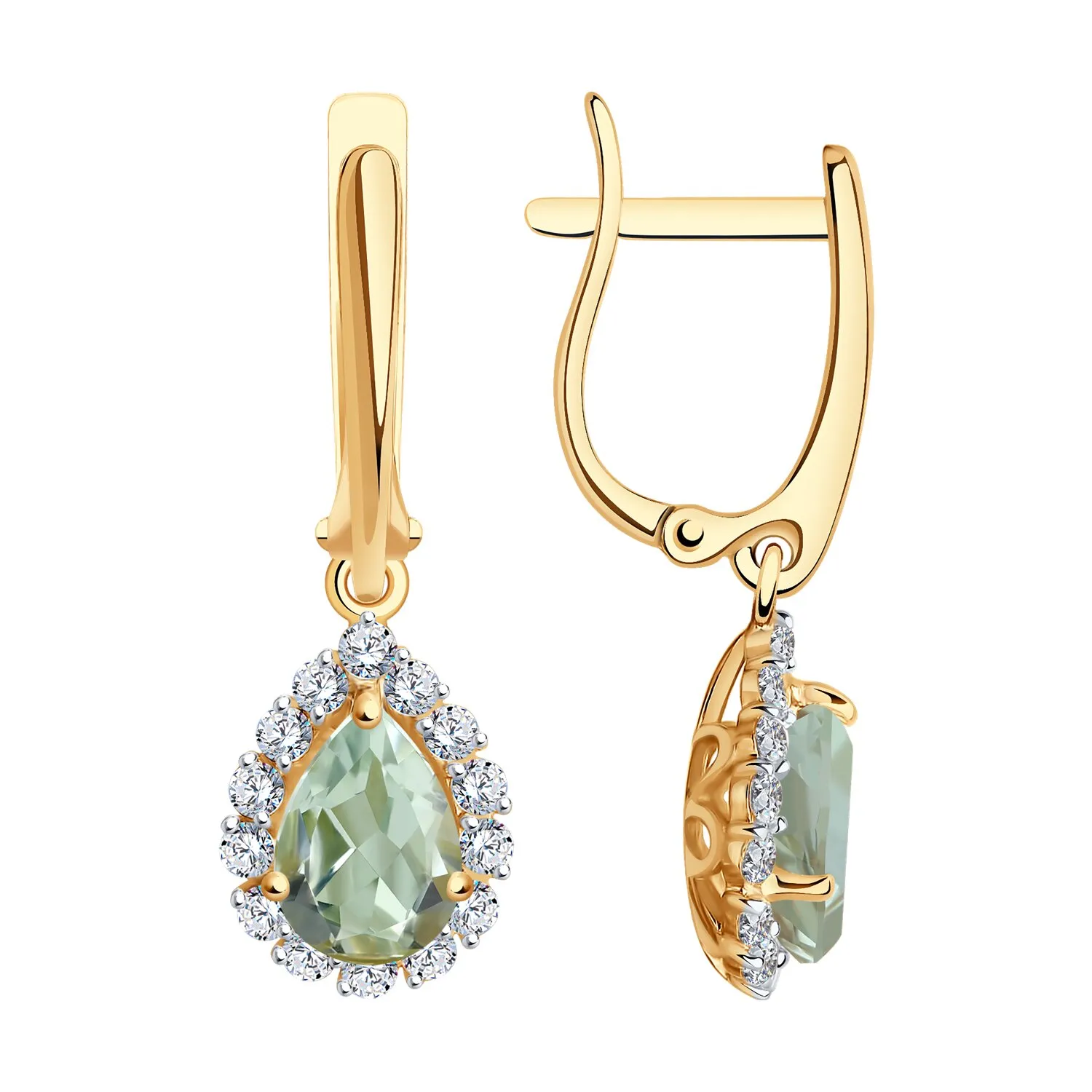 Cercei Suspendați din aur roșu cu Cubic Zirconia Incolor, Prasiolit