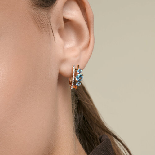 Cercei din aur roșu cu pietre Cubic Zirconia Incolor, Topaz Swiss