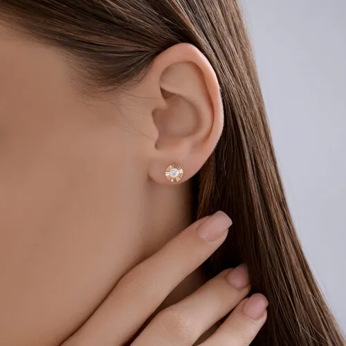 Cercei Pusete din aur roșu cu Cubic Zirconia Incolor
