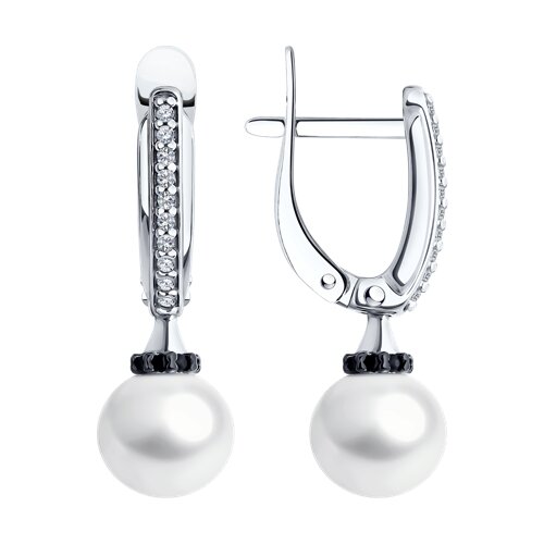 Cercei Suspendați din argint  cu pietre Cubic Zirconia Incolor, Perla Imit. și Spinel natural