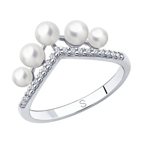 Inel din argint cu Cubic Zirconia Incolor, Perla Imit.