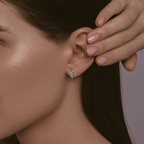 Серьги Пусеты из серебра с камнями Фианит