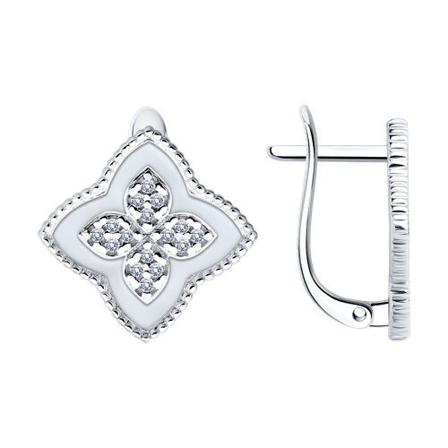 Серьги из серебра с камнями Фианит, Эмаль