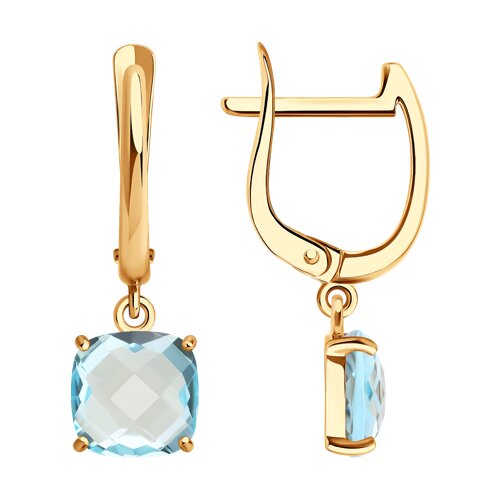 Cercei Suspendați din aur roșu cu pietre Topaz albastru