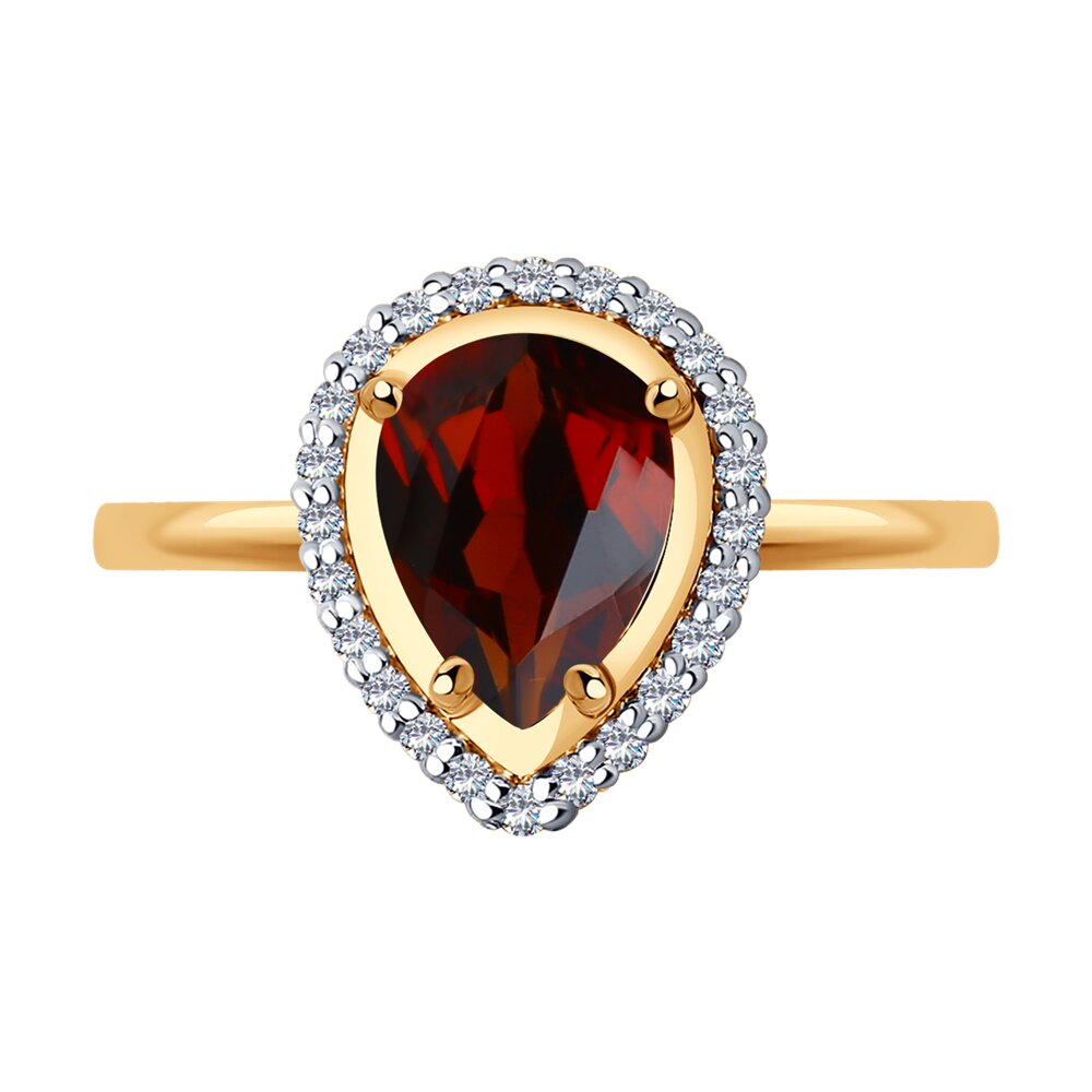 Inel din aur roșu cu pietre Cubic Zirconia Incolor, Granat