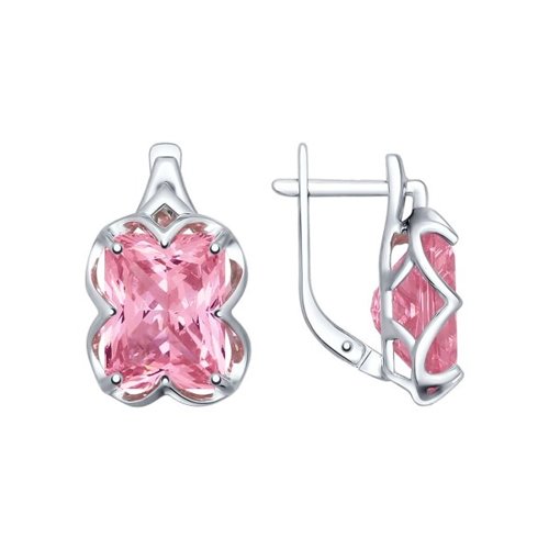 Серьги из серебра с камнями Ситалл (синт.) розовый