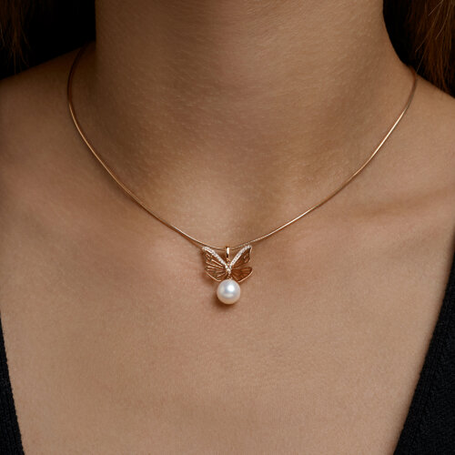 Pandantiv din aur roșu cu pietre Cubic Zirconia Incolor, Cristal de munte și Perla Albă