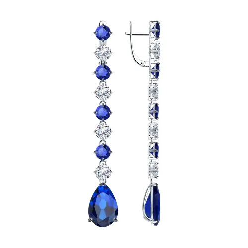 Cercei Suspendați din argint cu Cubic Zirconia Incolor, Cubic Zirconia Albastru Safir