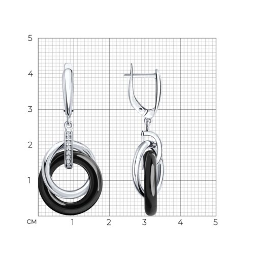 Cercei Suspendați din argint  cu pietre Cubic Zirconia Incolor, Ceramica neagră