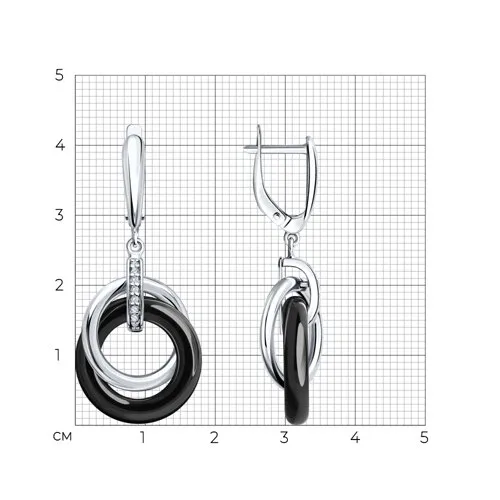 Cercei Suspendați din argint cu Cubic Zirconia Incolor, Ceramica neagră