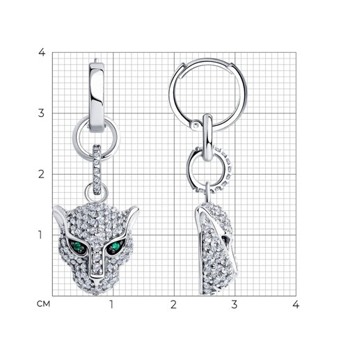 Cercei Creole din argint  cu pietre Cubic Zirconia Incolor, Cubic Zirconia Verde