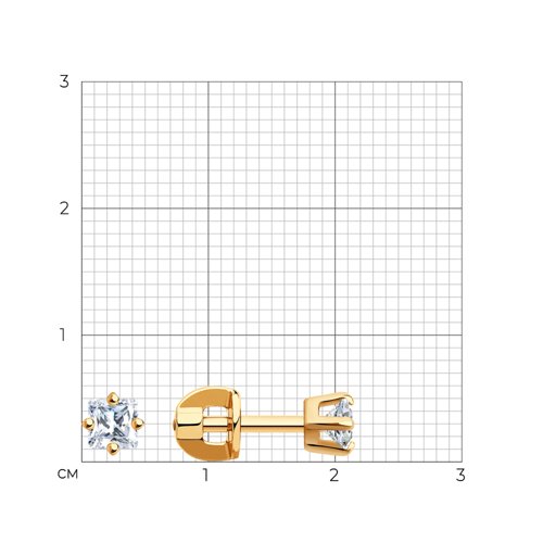 Серьги Пусеты из красного золота с камнями Фианит
