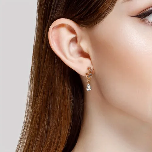 Cercei Suspendați din aur roșu cu Cubic Zirconia Incolor, Topaz albastru