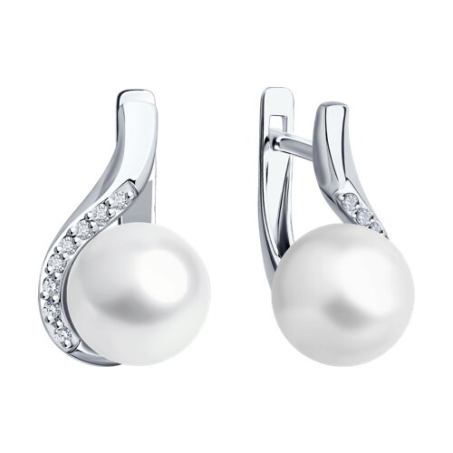Cercei din aur alb cu pietre Diamant, Perla Albă