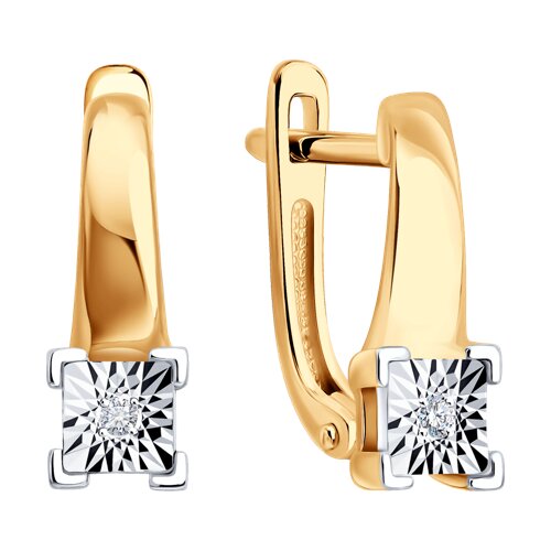 Серьги из белого и красного золота с камнями Бриллиант