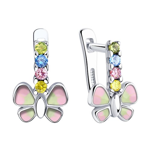 Cercei p-u copii din argint  cu pietre Cubic Zirconia Colorat, Emailare