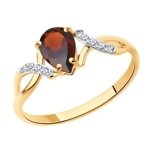 Inel din aur roșu cu Cubic Zirconia Incolor, Granat