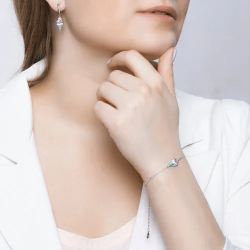 Cercei Suspendați din argint cu Cubic Zirconia Albastru, Corindon (rubin) și Emailare