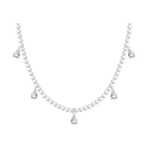 Colier din argint cu Cubic Zirconia Incolor, Perla Imit. și Tijă din oțel
