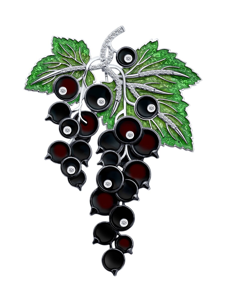 Broșă din argint  cu pietre Cubic Zirconia Incolor, Emailare