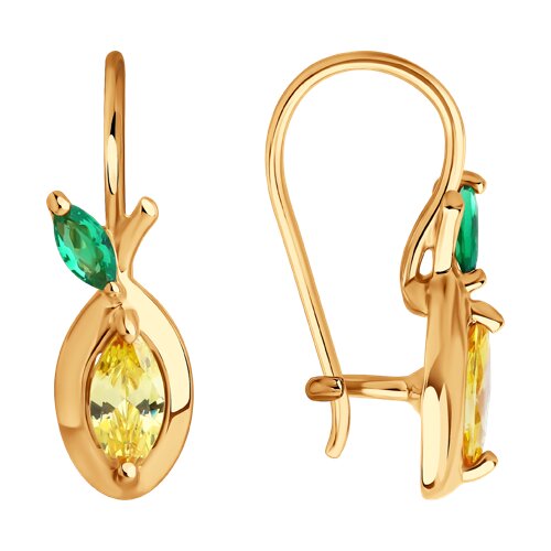 Cercei din aur roșu cu pietre Cubic Zirconia Galben, Cubic Zirconia Verde