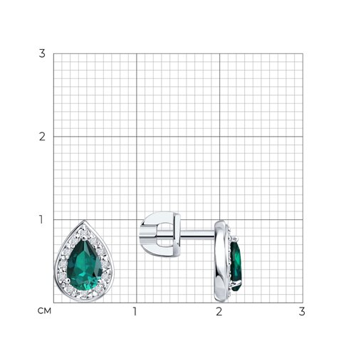 Cercei Pusete din aur alb cu pietre Diamant, Smarald