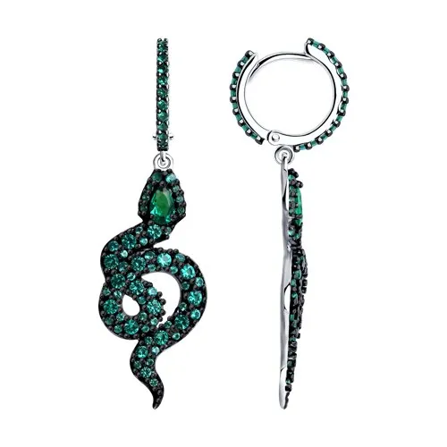 Cercei Creole din argint cu Cubic Zirconia Verde