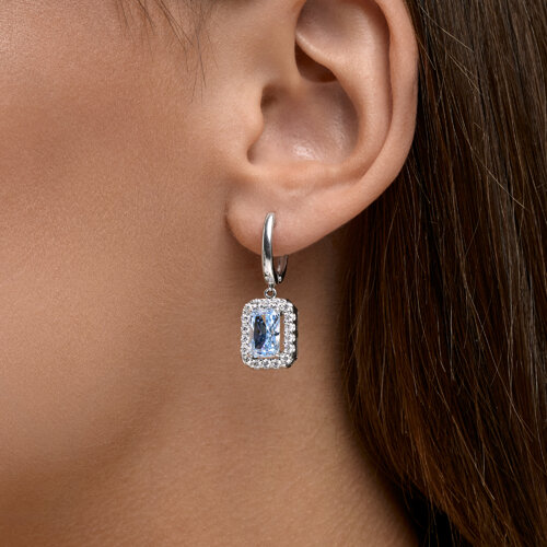 Cercei Suspendați din argint  cu pietre Cubic Zirconia Incolor, Cubic Zirconia Albastru