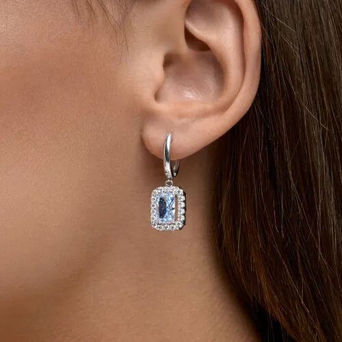 Cercei Suspendați din argint cu Cubic Zirconia Incolor, Cubic Zirconia Albastru