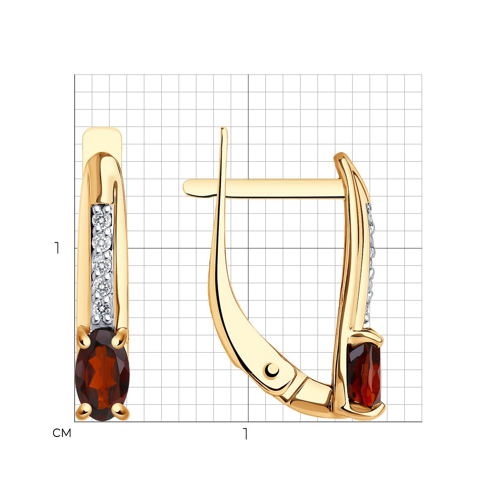 Cercei din aur roșu cu pietre Cubic Zirconia Incolor, Granat